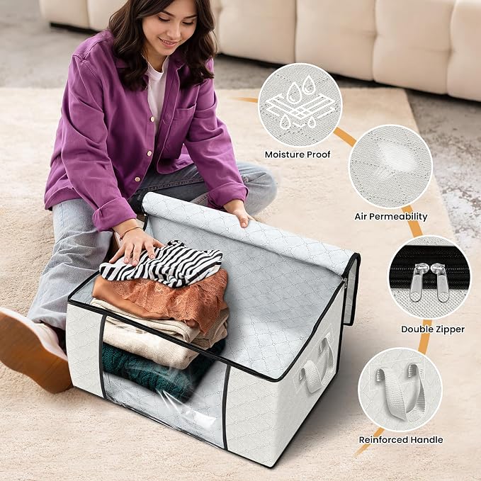 Fab totes 4 Pack Clothes Storage, Foldable Thick Fabric Blanket Storage Bags - Image 4