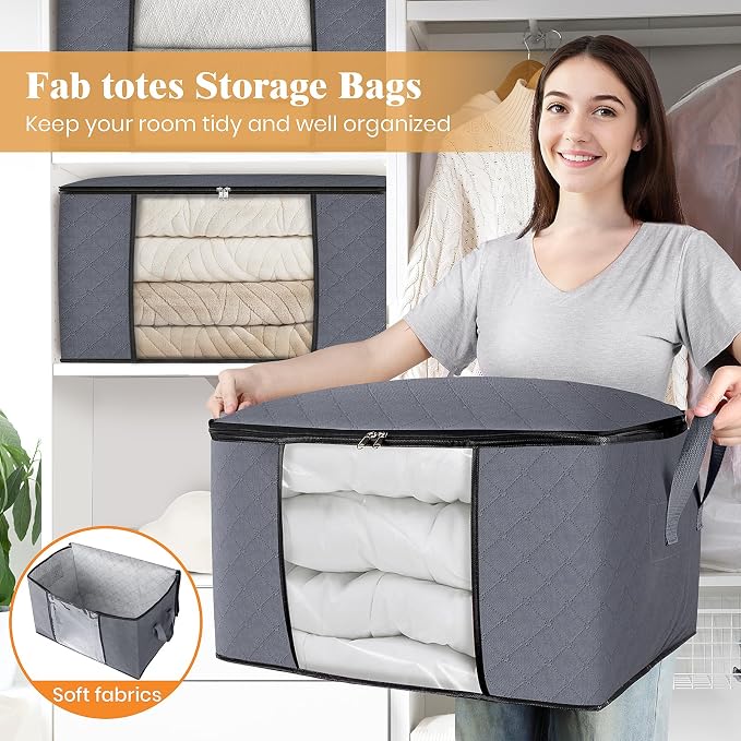 Fab totes 8 Pack Clothes Storage, Foldable Thick Fabric Blanket Storage Bags - Image 5