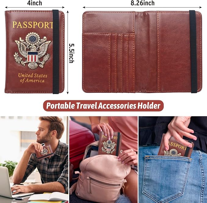 RFID Passport Holder Wallet for Women Men Travel, Leather US Passport Cover Case - Image 6