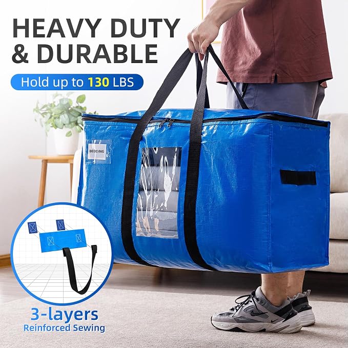 TAILI Extra Large Moving Bags, 2 Pack Blue Heavy Duty Totes - Image 6