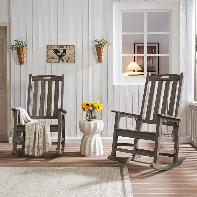Psilvam Outdoor Rocking Chair Set of 2, Poly Lumber Oversized Rocking Chair - Image 2