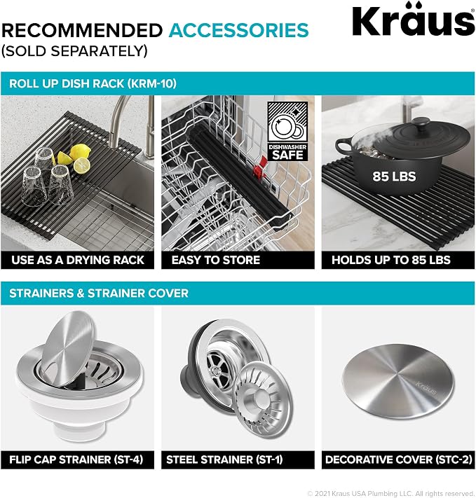 KRAUS Dex 17-inch Undermount 16 Gauge Stainless Steel Single Bowl ADA Kitchen - Image 10