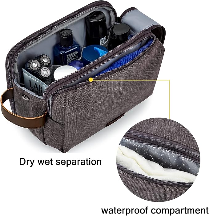 BAGSMART Toiletry Bag for Men, Canvas Travel Toiletry Organizer Dopp Kit - Image 3