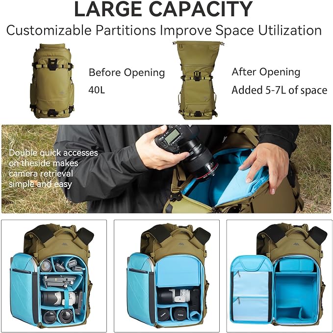 Tenzing 40L Camera Backpack, Waterproof Travel Photography Bag - Image 3