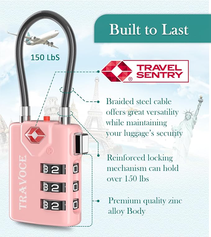 Search Alert TSA Approved Travel Combination Luggage Cable Locks - Image 7