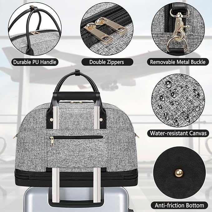 Weekender Bag for Women Canvas Overnight Bag Large Travel Tote Bag Carry on - Image 4