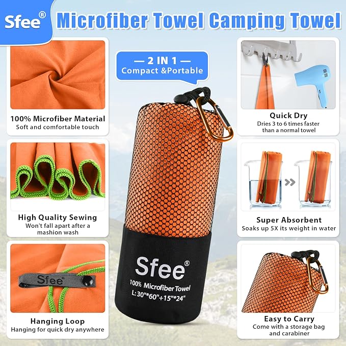 Sfee 2 Pack Microfiber Travel Towel, Quick Dry Towel Camping Towel Super - Image 2