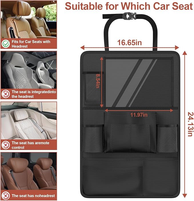 Backseat car Organizer with Touch Screen, Car Seat Back Organizers Storage - Image 4