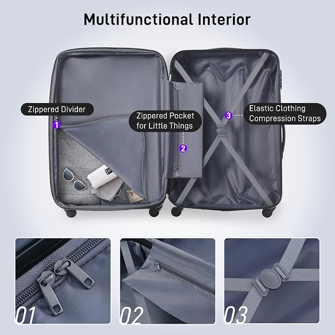 Merax Luggage sets of 13 Piece 16 20 20 28 IN Carry on Luggage Hard Case Purple - Image 4