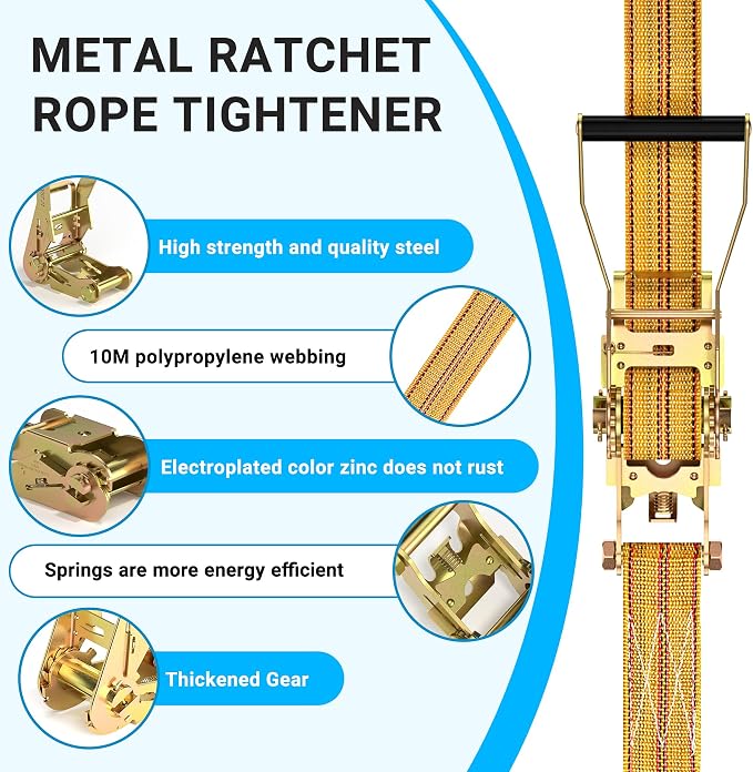 4Pack Heavy Duty Ratchet Straps, 2” 32Ft Ratchet Tie Down Strap, Tie Down - Image 6