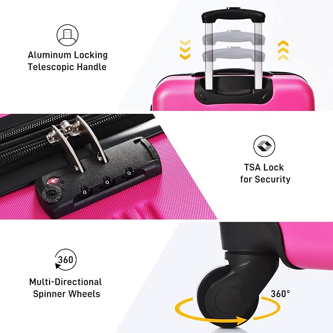 Merax Luggage sets of 3 Piece 20 28 IN Carry on Luggage Hard Case Pink Luggage - Image 3