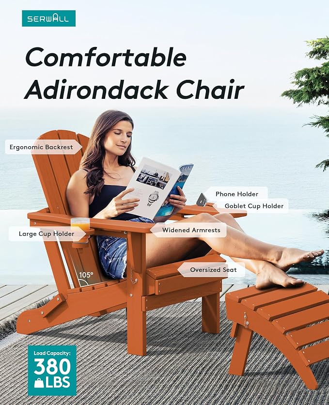 SERWALL Adirondack Chair with Cup Holders - Image 3