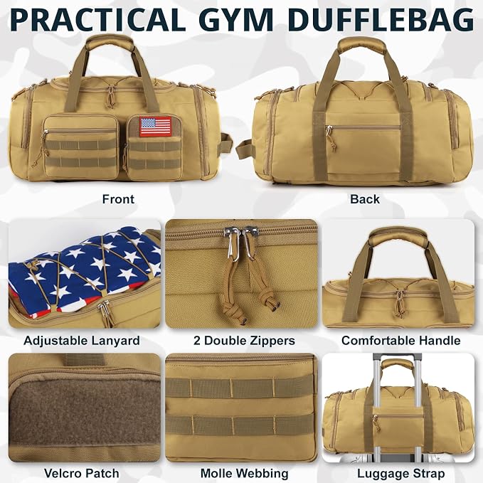 Tactical Gym Bag for Men with Toiletry Bag，50L Large 3 in 1 Sports Duffle Bag - Image 6