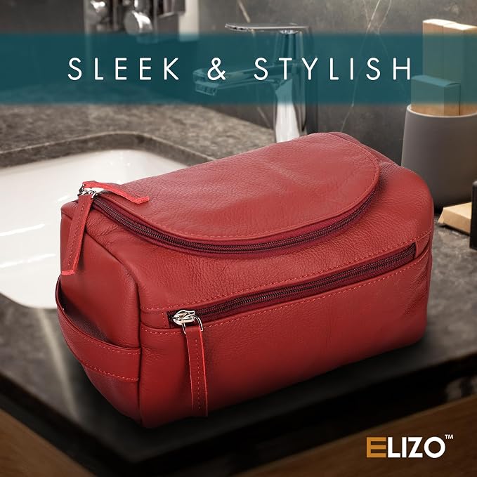Leather Toiletry Bag For Men Women Dopp Kit Mens Hanging Toiletry Bag Travel - Image 2