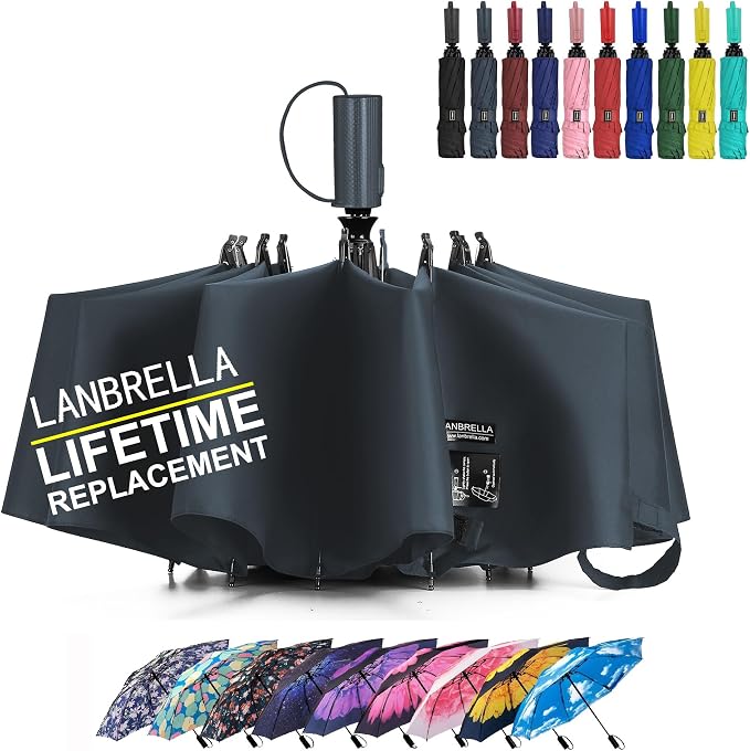 LANBRELLA Compact Reverse Folding Umbrella Auto Windproof Travel Umbrella by LANBRELLA