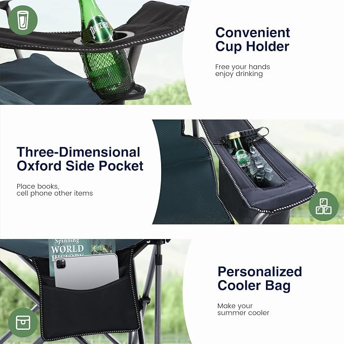 HIGH POINT SPORTS Camping Folding Chair, Heavy Duty Oversized Portable Outdoor - Image 7