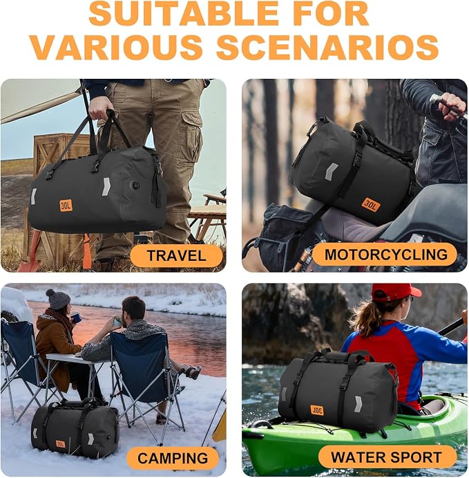 Waterproof Duffel Bag, 30L Roll-top Motorcycle Dry Bag - Image 6