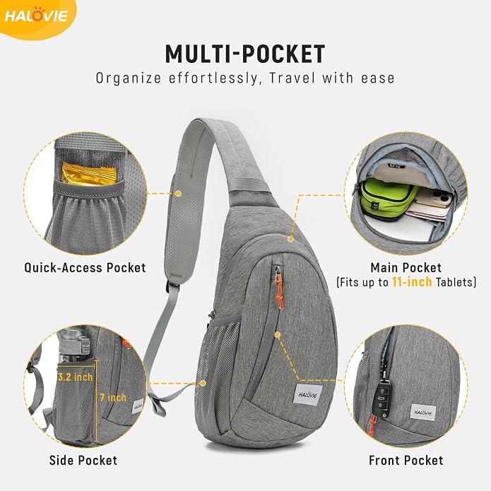 HALOVIE Anti Theft Crossbody Sling Bag RFID Travel Sling Backpack Lightweight - Image 3