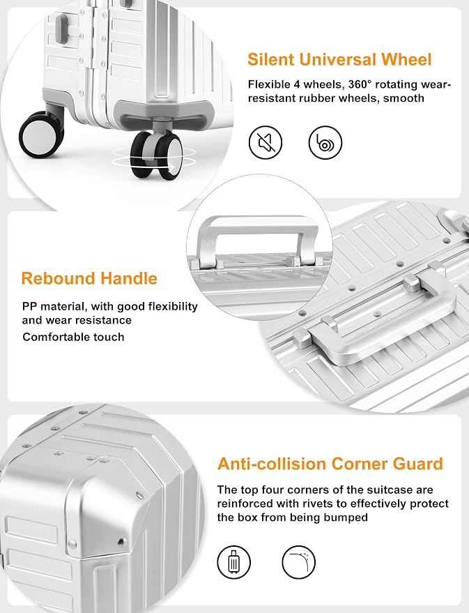 Mvst Luggage Premium All Aluminum Magnesium Carry On 20'' Lightweight Metal - Image 5