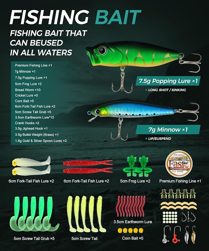 Fishing Pole Combo Set – Spinning & Baitcasting Travel Lure Rod Kit, Medium - Image 6