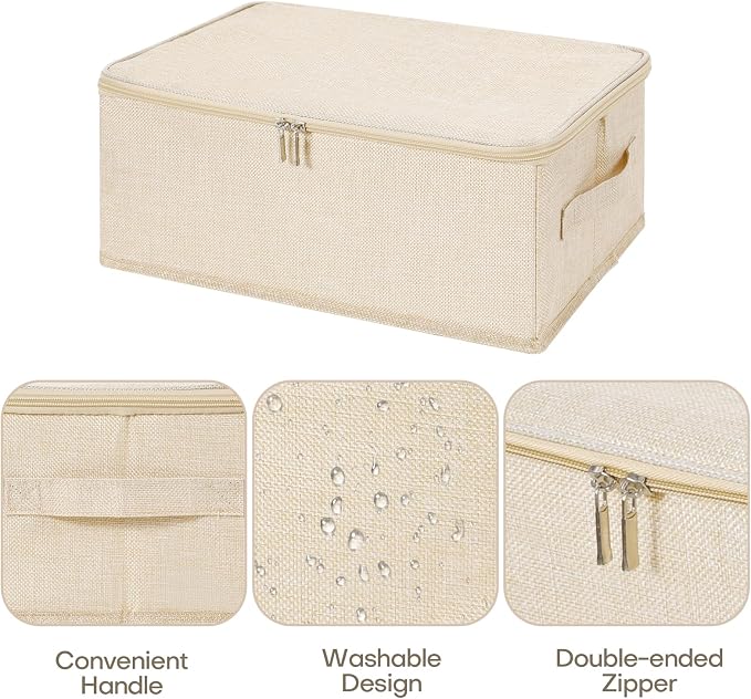 ANMINY 3PCS Storage Bins with Zipper Lids 13 Qt Lidded Fabric Storage Boxes - Image 3