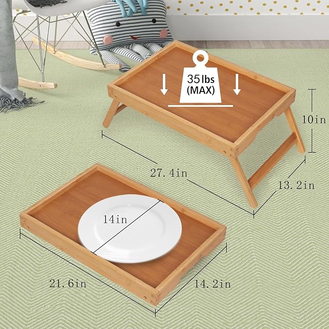 Artmeer Bed Tray Table with Folding Legs, Bamboo Breakfast in Bed - Image 3