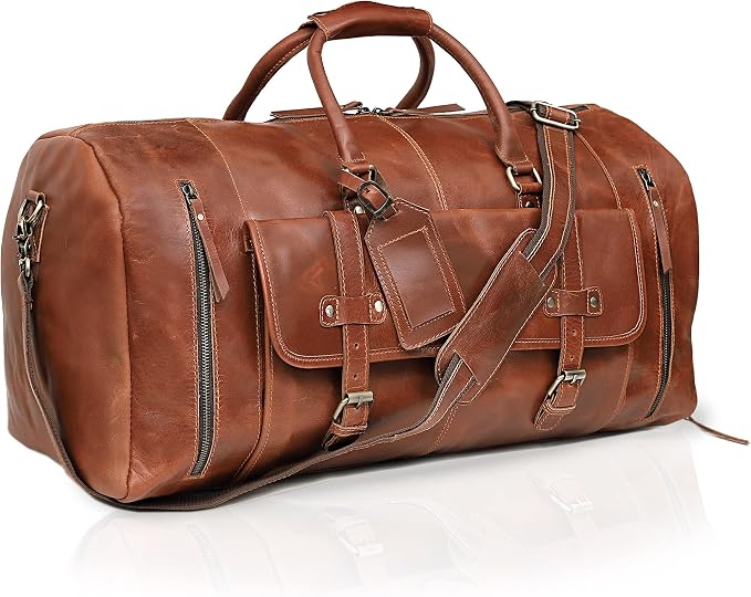 Duffle Leather Travel Bag for Women Men Gym Sports Overnight Weekend Airplane - Image 5