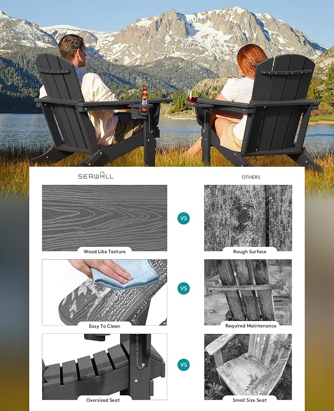 SERWALL Foldable Adirondack Chair Set of 2, HDPE Adirondack Chair - Image 5