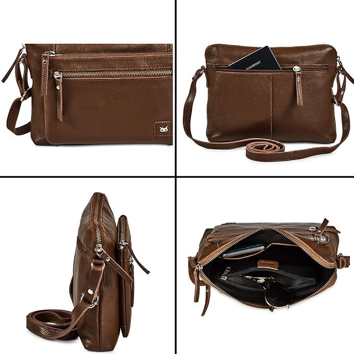 Wise Owl Accessories Small Soft Pebbled Real Leather Crossbody Handbags Purses - Image 6