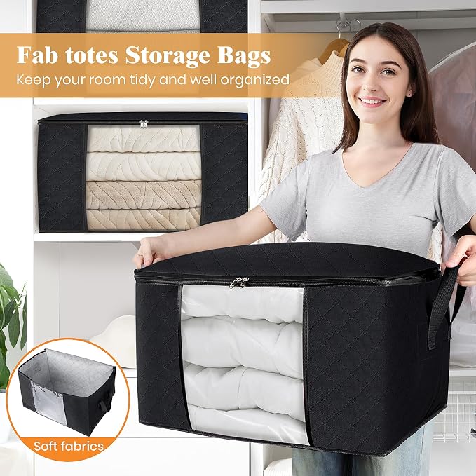 Fab totes 6 Pack Clothes Storage, Foldable Thick Fabric Blanket Storage Bags - Image 5