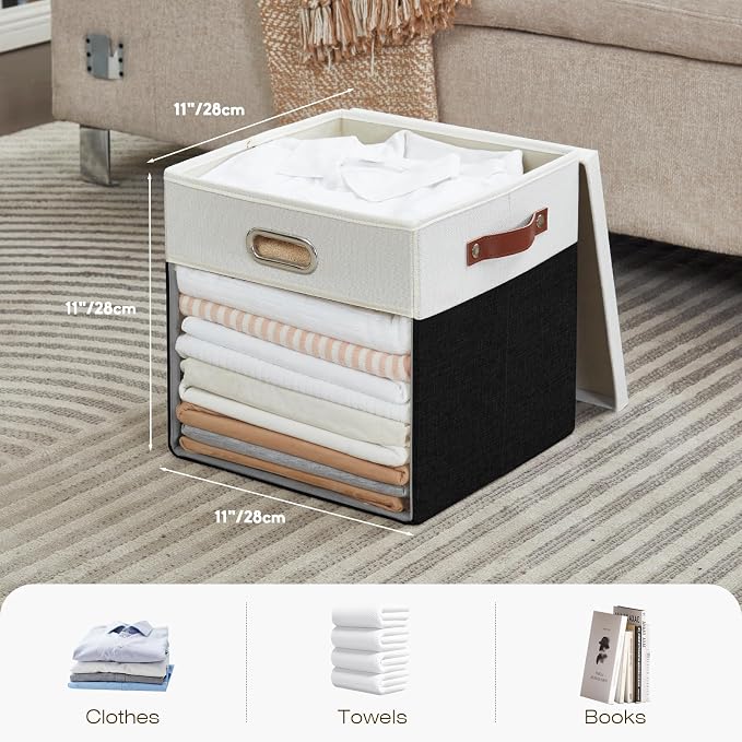 Fabric Storage Cubes with Clear Windows and Lids 11'' Foldable Storage Bins - Image 2