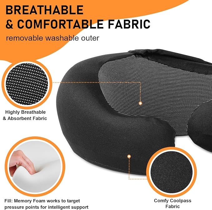 Travel Pillow - Hooded Neck Pillow Airplane Memory Foam Filling - Image 3
