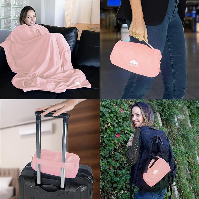 BlueHills Ultra Compact Travel Blanket Pillow in Portable Bag Case Soft - Image 3