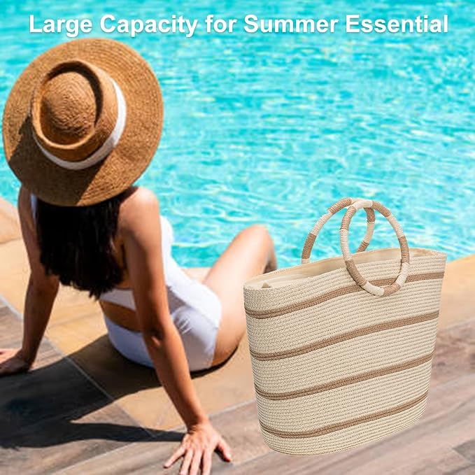 Beach Bags for Women Straw Tote Bag Summer Beach Bag Large Woven Straw Tote for - Image 3