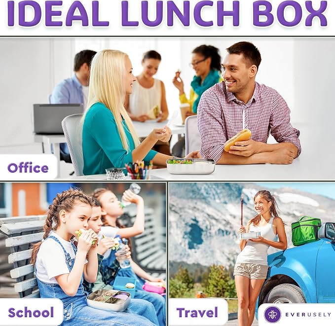 Everusely - Bento Box - Lavender, 47oz / 1.4 L - Stainless Steel Lunch Box - 3 - Image 7