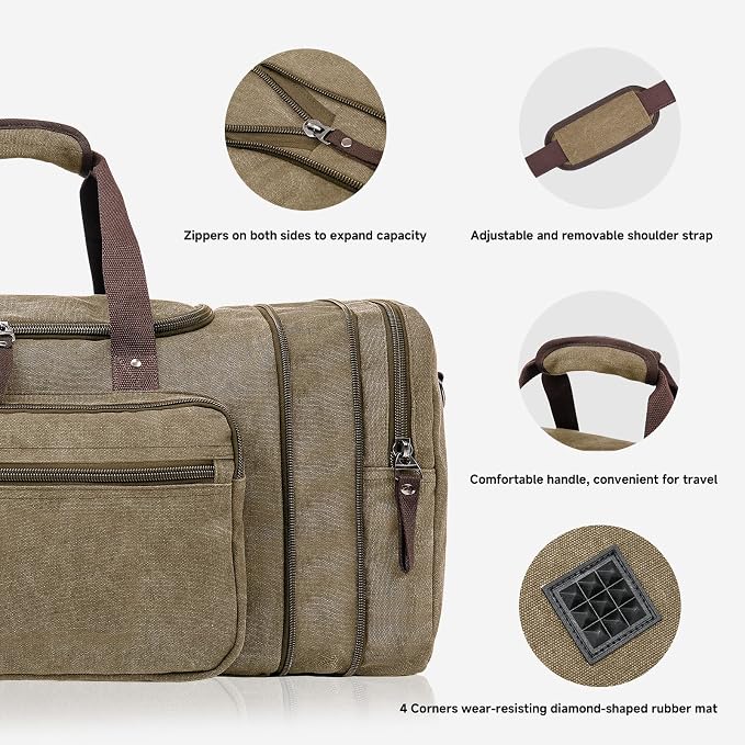 Canvas Expandable Duffle Bag for Men Traveling, Luggage Travel Bag Weekender - Image 6