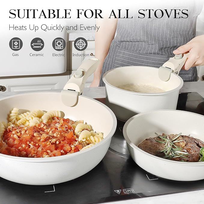 GiPP Non Stick Frying Pans Set Removable Handle, Oven Safe Nonstick Fry Pan - Image 3