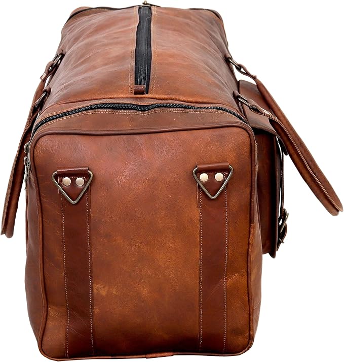 Leather 24 Inch Luggage Handmade Duffel Bag Carryall Weekender Travel Overnight - Image 6