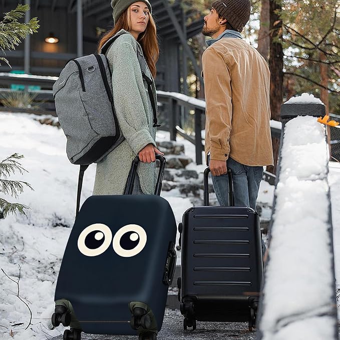 ANNA QUEEN Navy Blue Cartoon Eyes Luggage Cover, Funny Suitcase Protector - Image 2