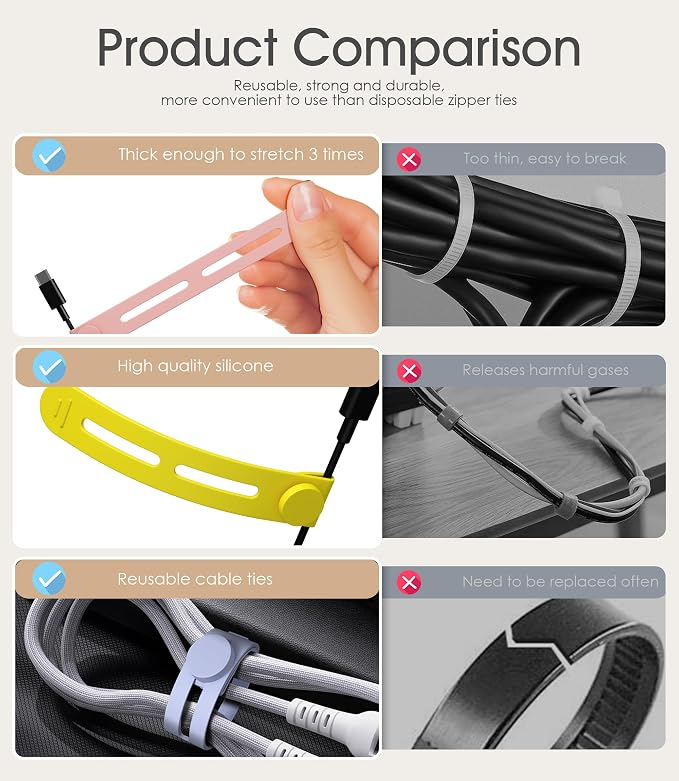 35Pcs Nearockle Reusable Cable Ties, Adjustable Silicone Cord Organizer Small - Image 3