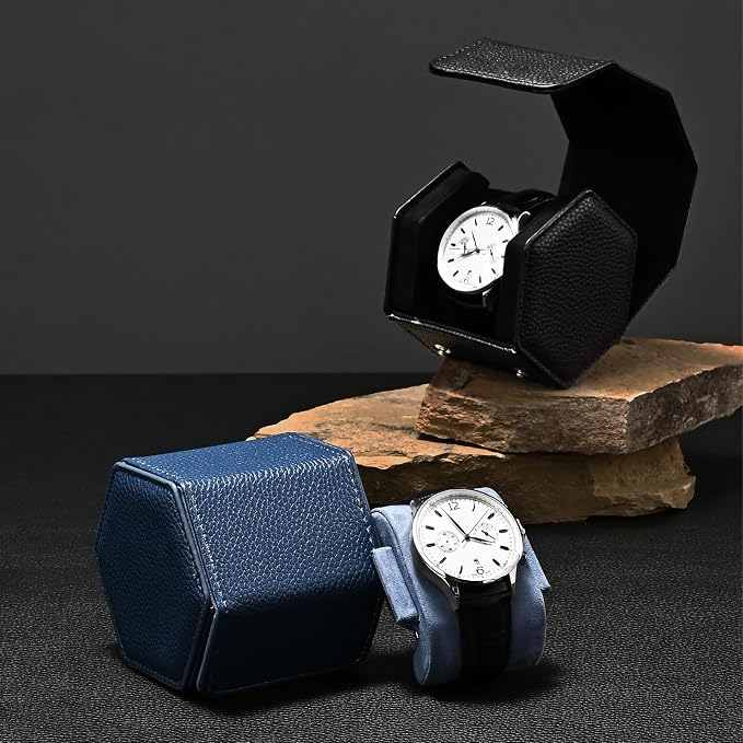 Oirlv Luxury Hexagonal Leather Watch Travel Case Single Watch Box - Image 4