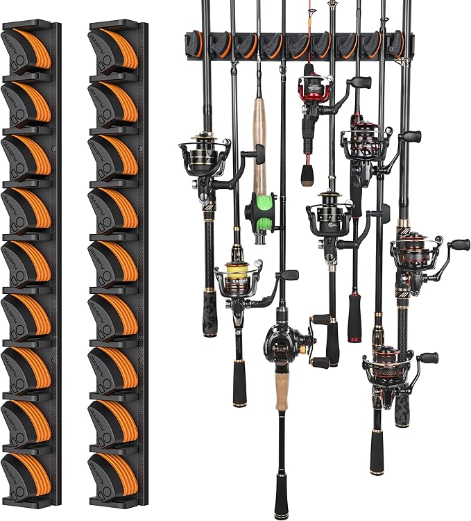 PLUSINNO V9 Vertical Fishing Rod Holders, 2 Packs Wall Mounted Fishing Pole by PLUSINNO