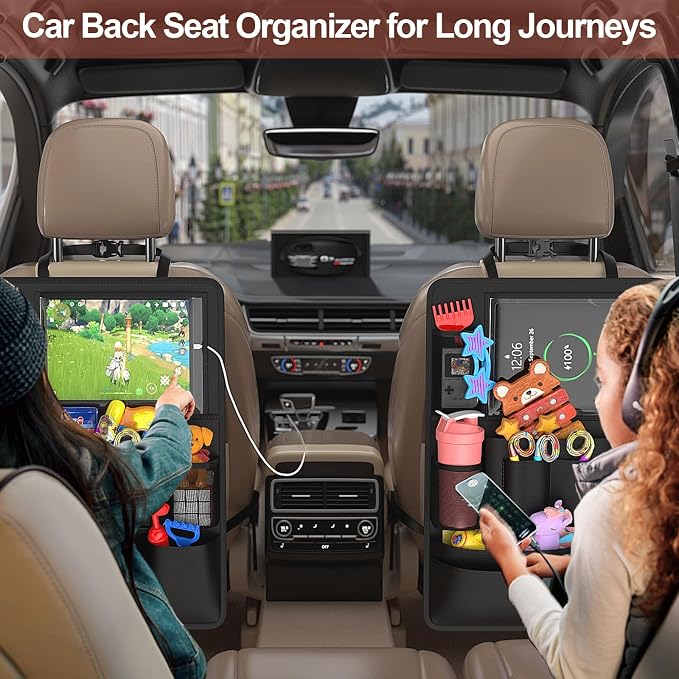 Backseat Car Organizer with Touch Screen, Kick Mats Back Seat Protector with 10 - Image 7