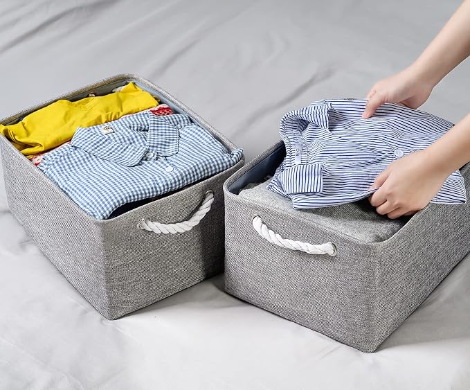TheWarmHome Large Storage Bins Basket, 2 Pack Grey Fabric Storage Cubes - Image 3