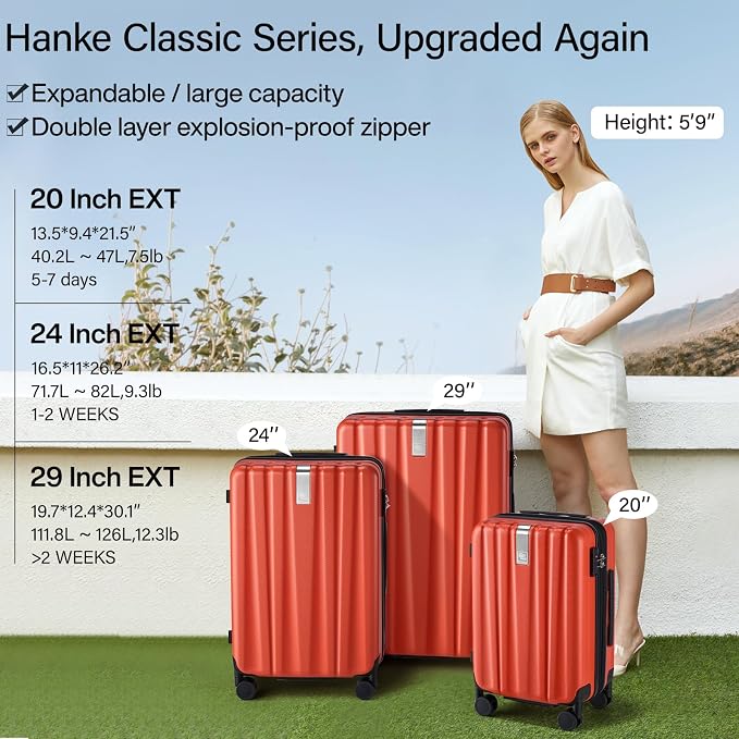 Hanke Expandable Hard Shell Luggage Sets 2 piece Carry on Luggage - Image 2