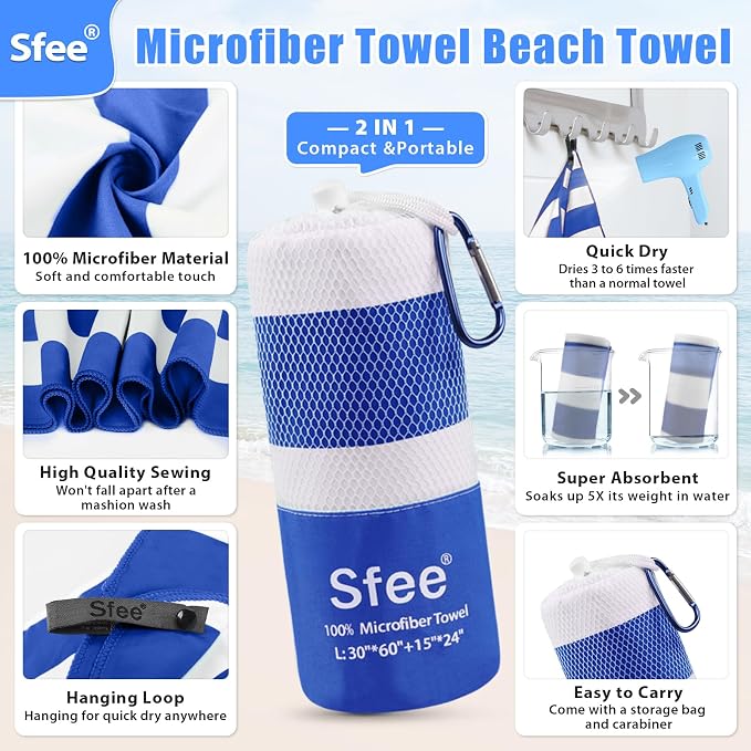Sfee 4 Pack Microfiber Travel Towel, Beach Towel Quick Dry Towel Camping Towel - Image 3