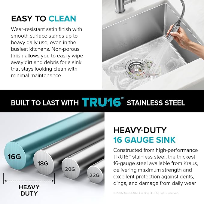KRAUS Standart Pro 14 -inch Undermount Single Bowl 16 Gauge Stainless Steel Bar - Image 9