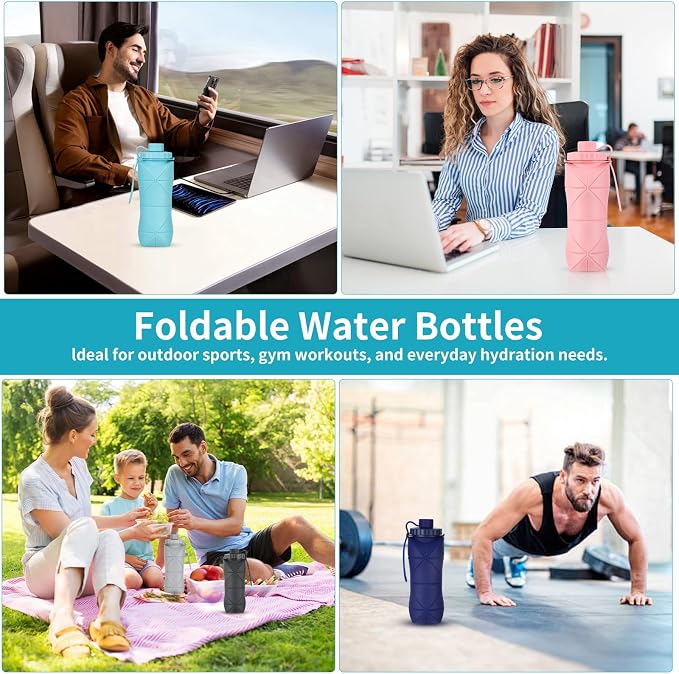 Silicone Collapsible Water Bottles, Lightweight Reusable Leakproof - Image 3