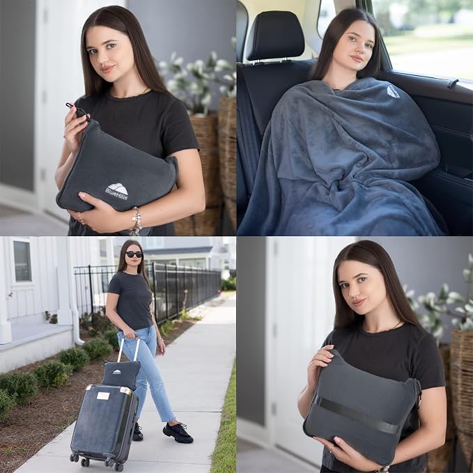BlueHills 2-Pack Premium Soft Travel Blanket Pillow Airplane Blanket in Soft - Image 2
