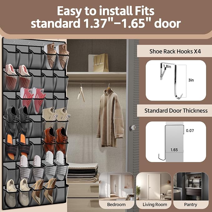 35 Pocket Over the Door Shoe Organizer, Reusable Breathable Large Mesh Bag - Image 6